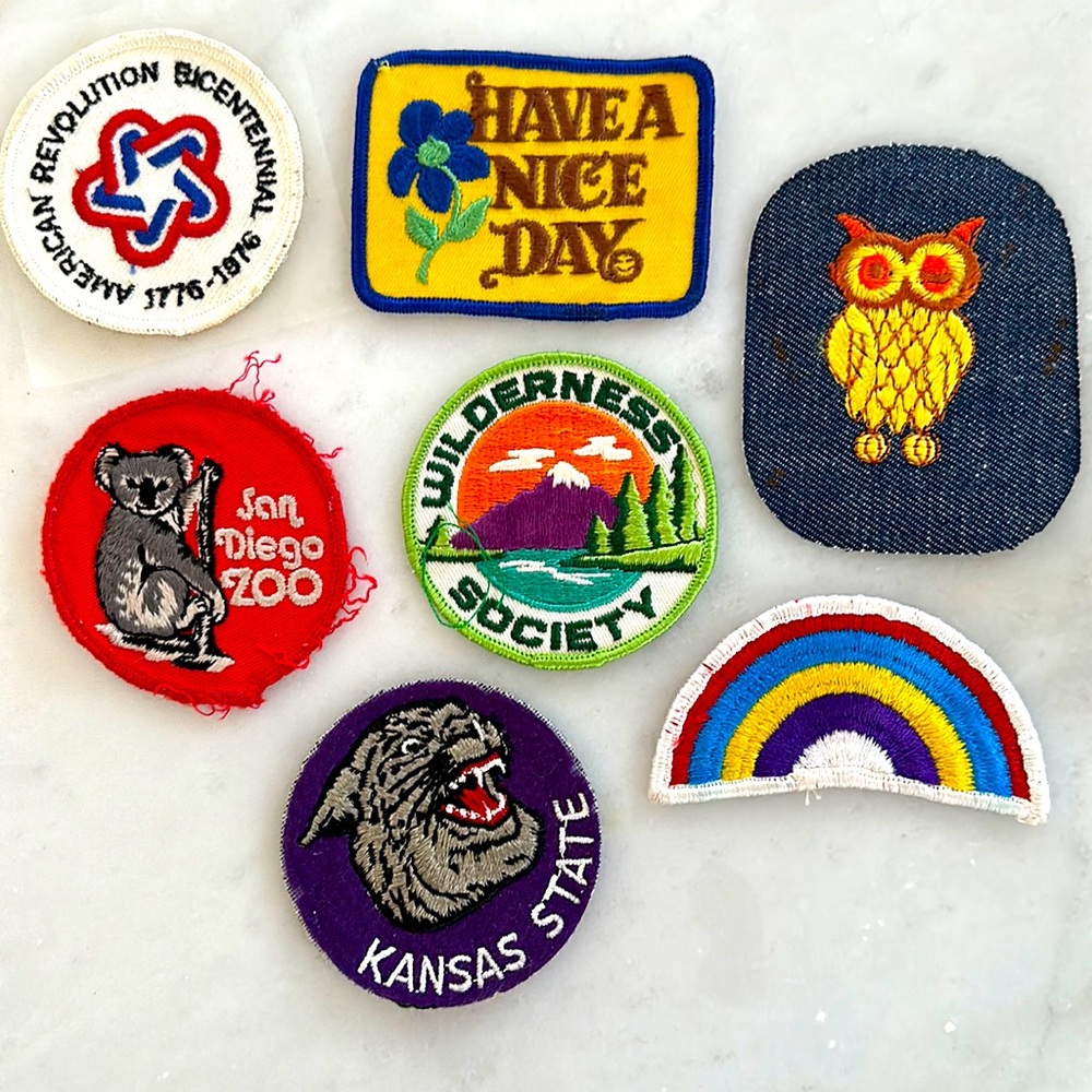 Vintage patches 1970’s Owl Rainbow Kansas State Bicentennial Cool collection